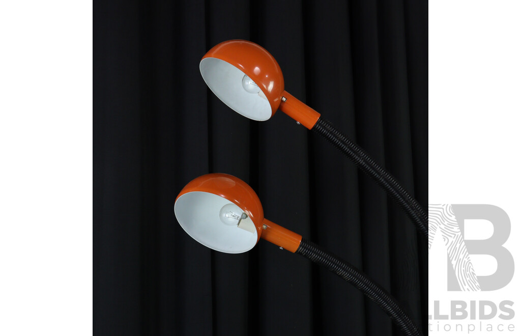 Retro Twin Snake Neck Floor Lamp with Orange Shade