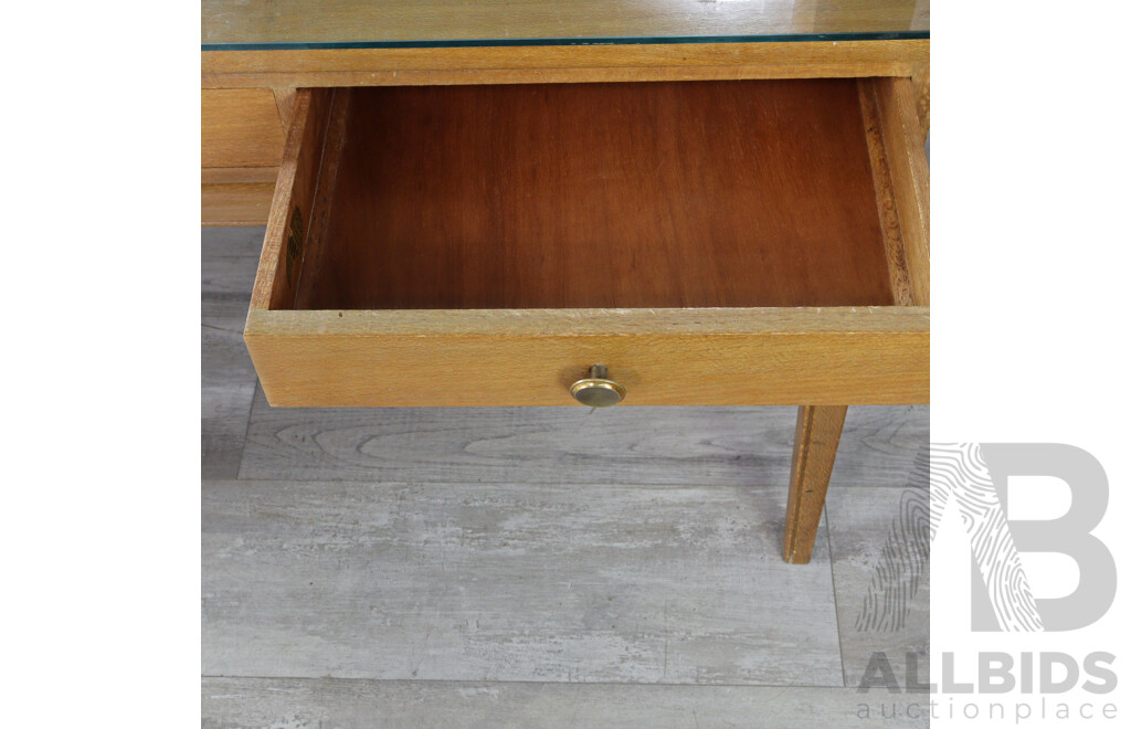 Silky Oak Seven Drawer Mirrored Back Dresser with Two Stools by Edward Hill