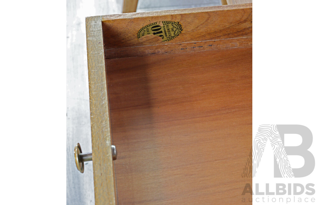 Silky Oak Seven Drawer Mirrored Back Dresser with Two Stools by Edward Hill