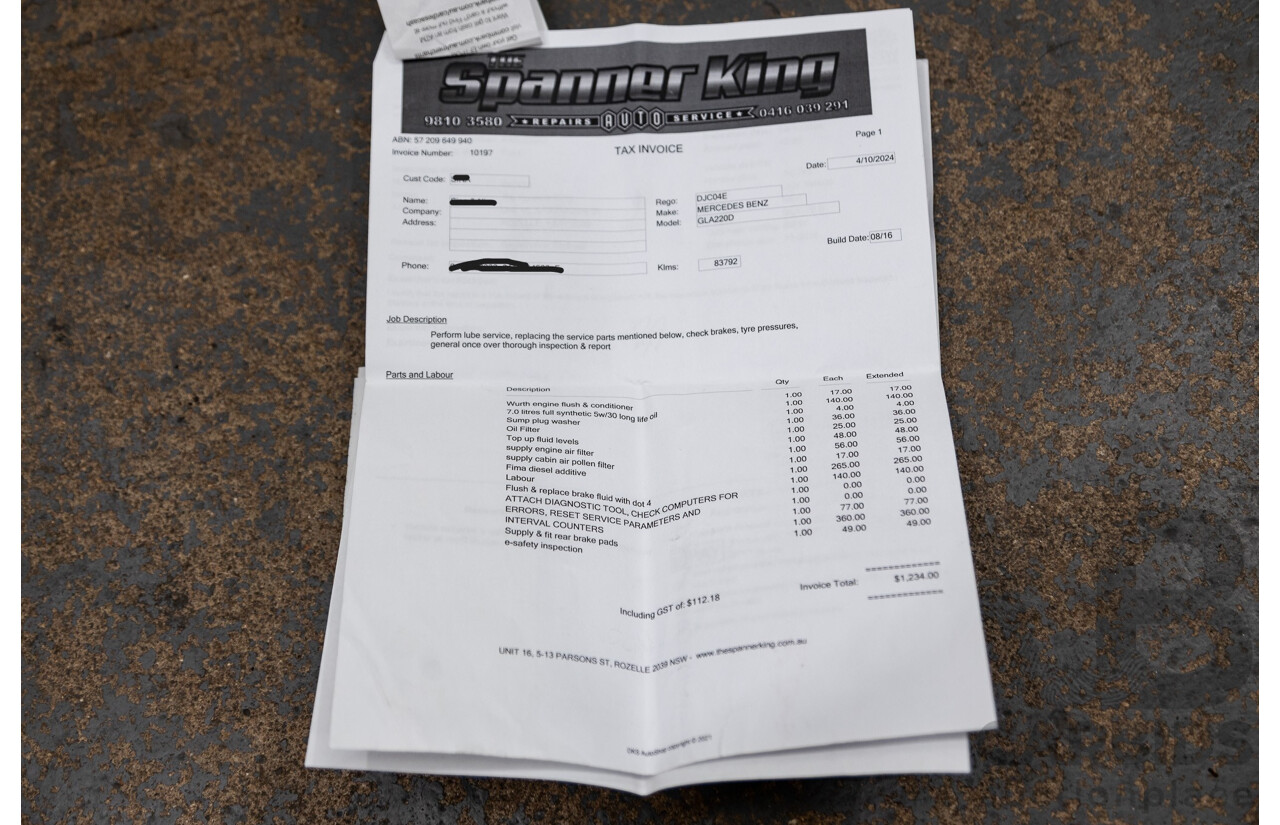 10/2016 Mercedes Benz GLA220d 4matic (AWD) X156 4d Wagon Polar Silver Metallic Turbo Diesel 2.1L