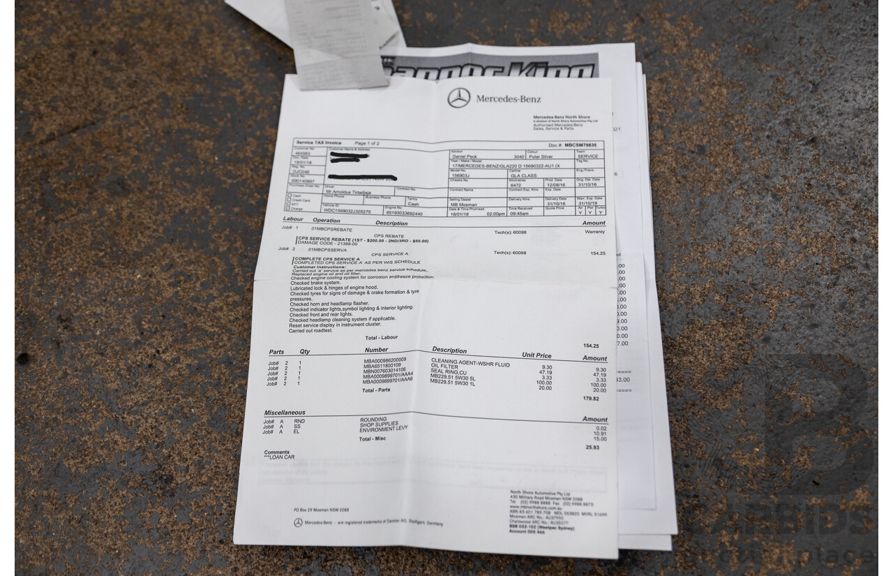 10/2016 Mercedes Benz GLA220d 4matic (AWD) X156 4d Wagon Polar Silver Metallic Turbo Diesel 2.1L