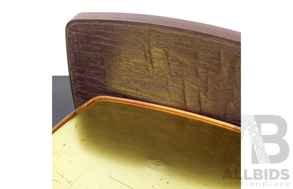 Vintage Australian Willow Tin with Pro Hart Mining Landscape Printed Scene and Textured Wood Grain Lid