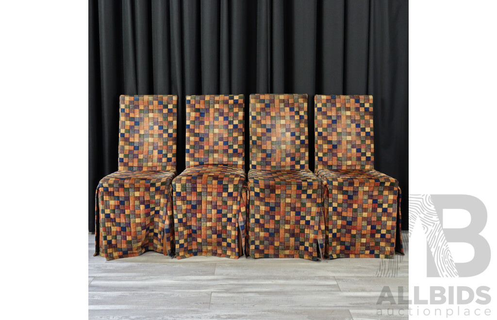 Set of Four Timber Dining Chairs with Fabric Slip Covers