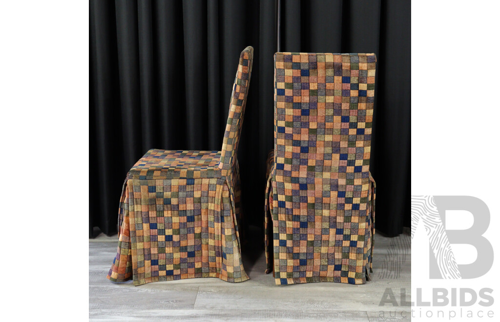 Set of Four Timber Dining Chairs with Fabric Slip Covers