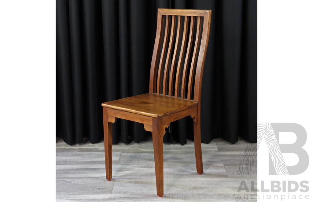 Set of Four Timber Dining Chairs with Fabric Slip Covers