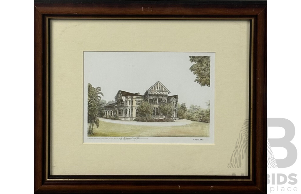 A. Kasim Abas, (20th Century, Malaysian, 1944-) Pair of Malaysian Landmarks, Reproduction Prints of Original Ink, Ink & Watercolour, Pencil Signed, 30 x 35 cm (frames) (2)