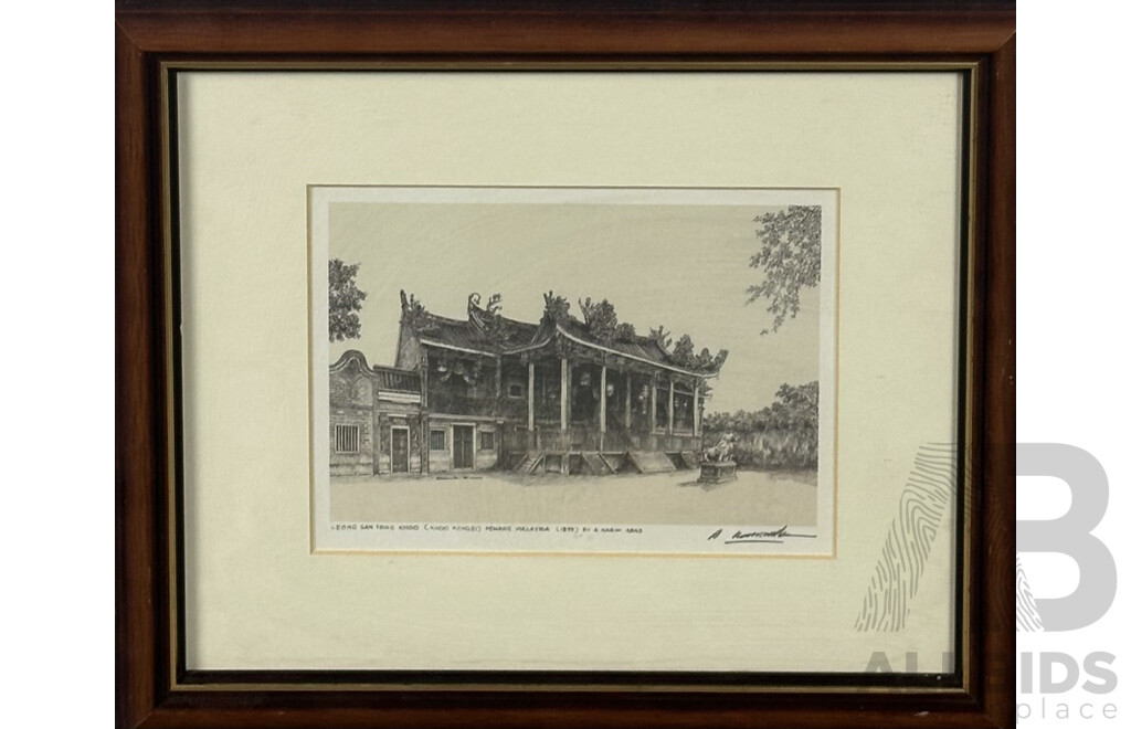 A. Kasim Abas, (20th Century, Malaysian, 1944-) Pair of Malaysian Landmarks, Reproduction Prints of Original Ink, Ink & Watercolour, Pencil Signed, 30 x 35 cm (frames) (2)