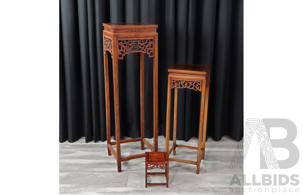 Collection of Three Chinese Hardwood Jardinière Stands