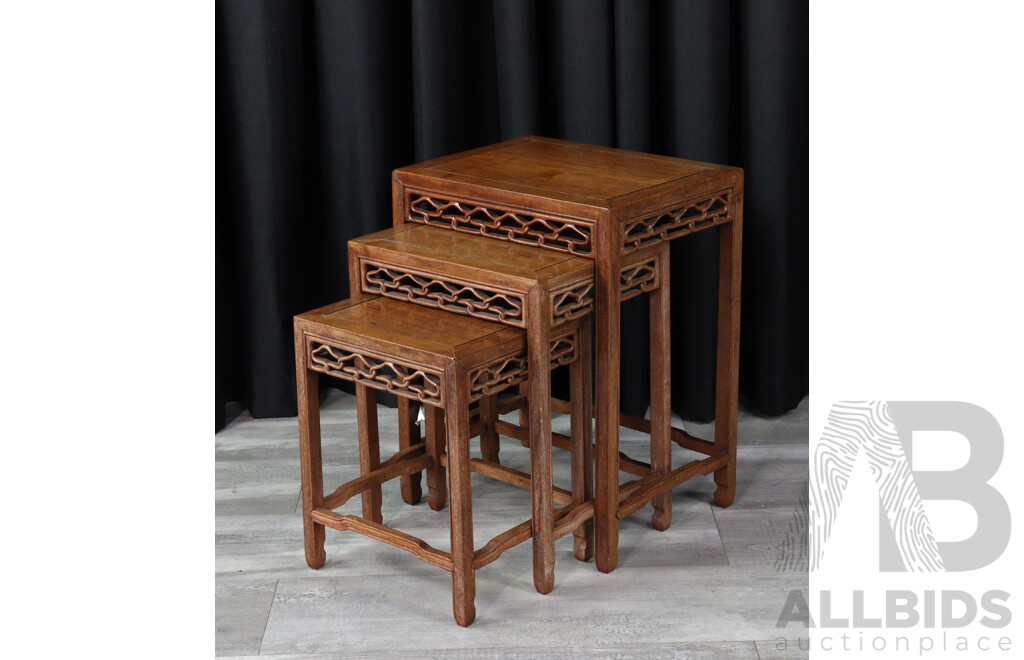 Nest of Three Chinese Hardwood Side Tables