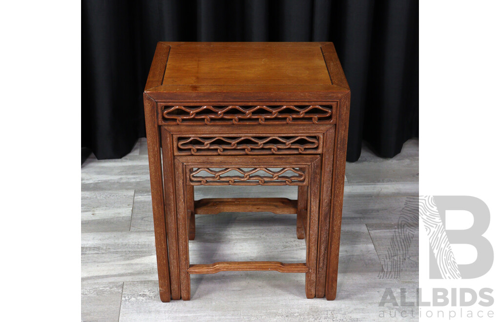 Nest of Three Chinese Hardwood Side Tables
