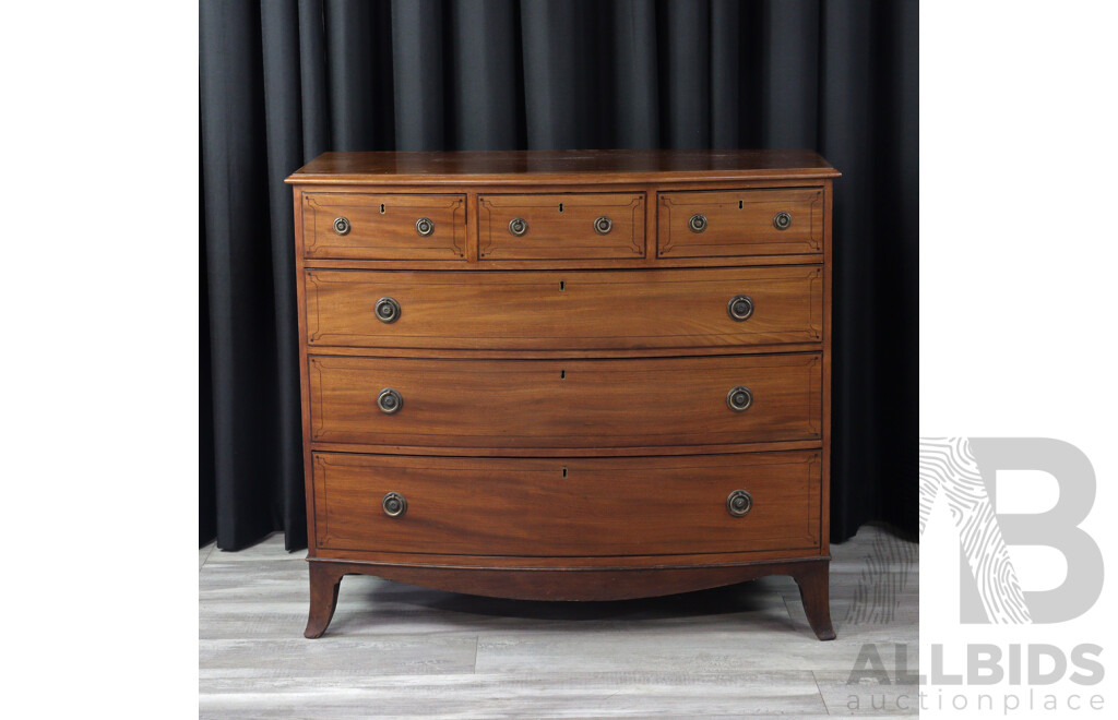 Fine Georgian Mahogany Six Drawer Bow Front Chest of Drawers