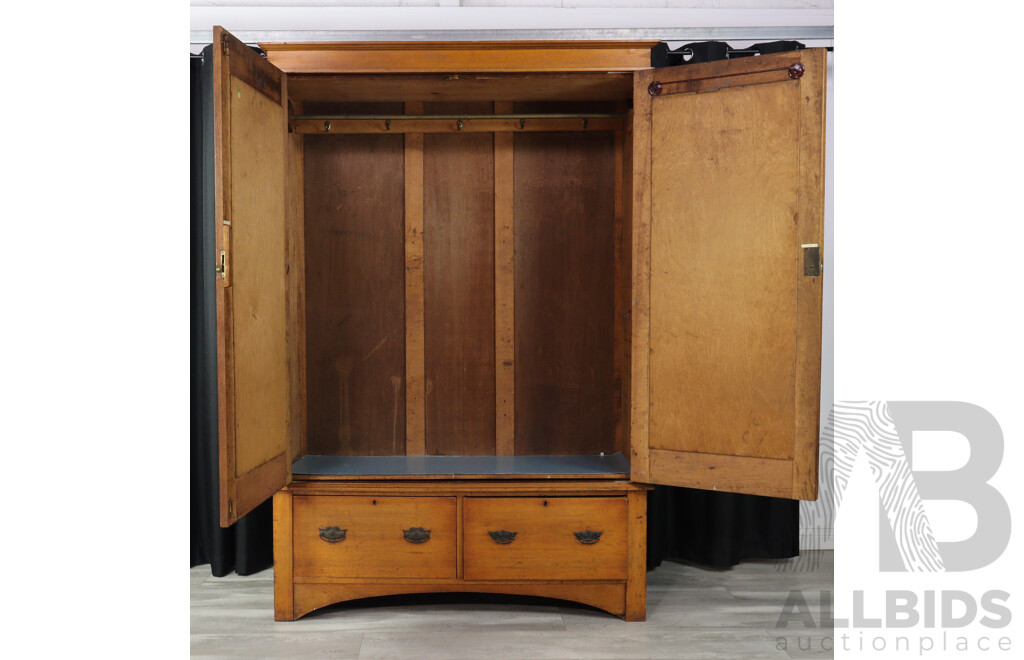 Large Antique Edwardian Cedar Double Door Wardrobe