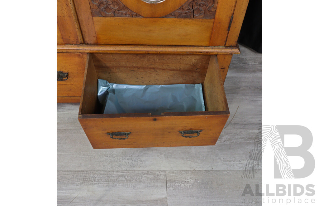 Large Antique Edwardian Cedar Double Door Wardrobe