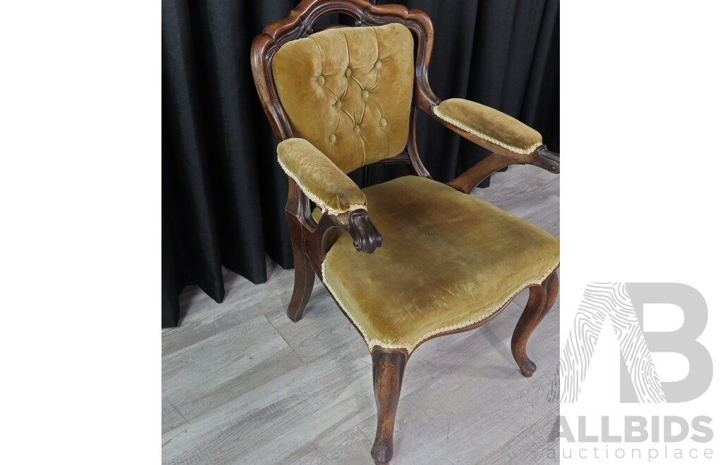 Mahogany Upholstered Victorian Armchair