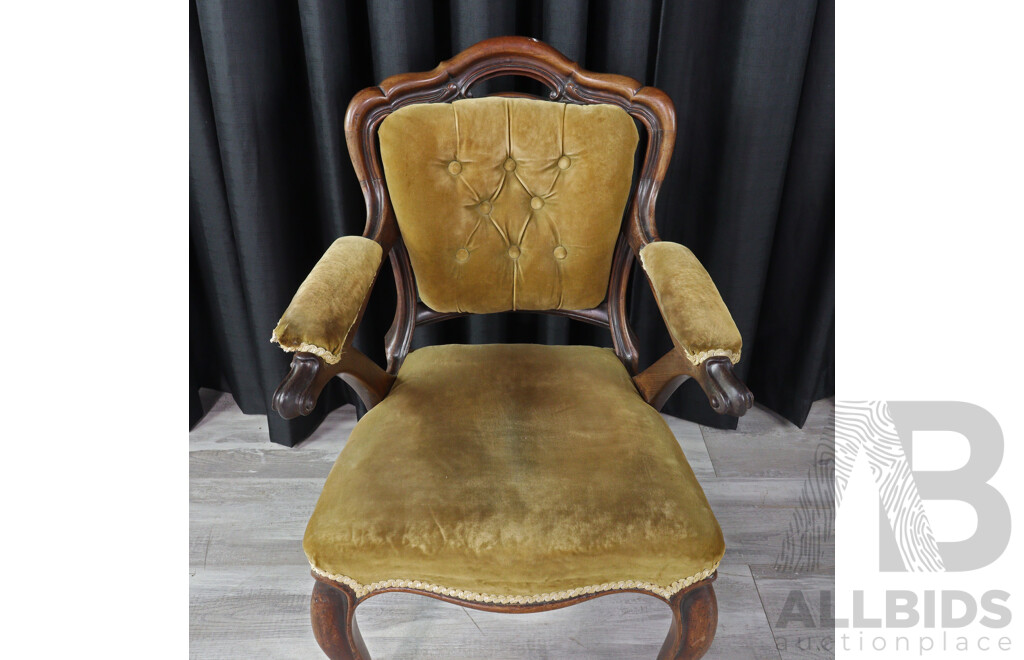 Mahogany Upholstered Victorian Armchair