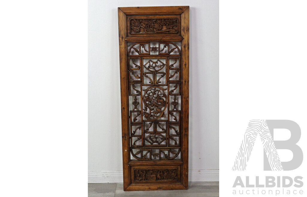 Heavily Carved Chinese Elm Wall Panel