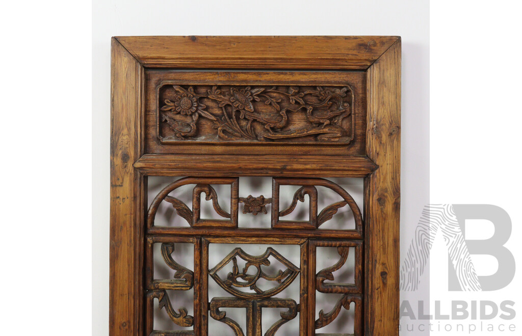 Heavily Carved Chinese Elm Wall Panel