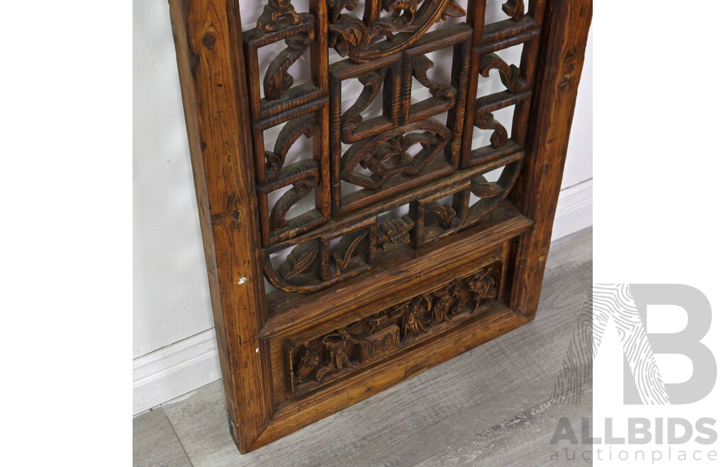 Heavily Carved Chinese Elm Wall Panel