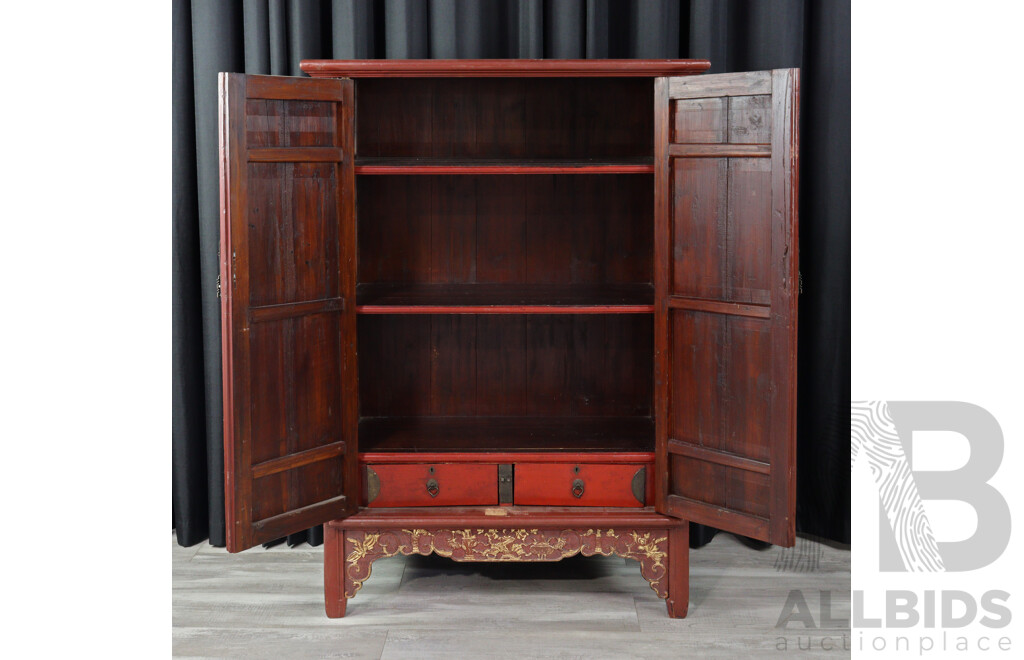 Chinese Elm Two Door Painted Robe