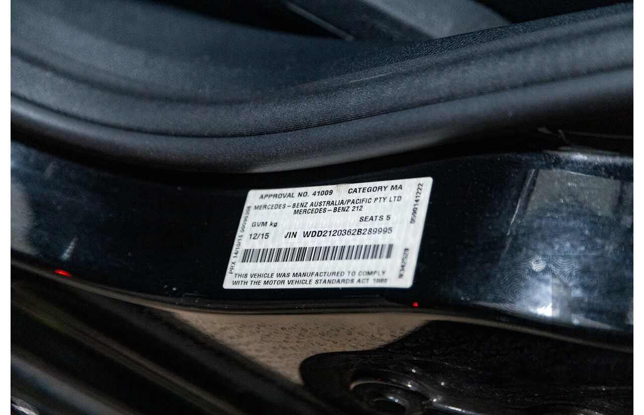 12/2015 Mercedes-Benz E250 W212 MY15 4D Sedan Obsidian Black Metallic Turbo 2.0L