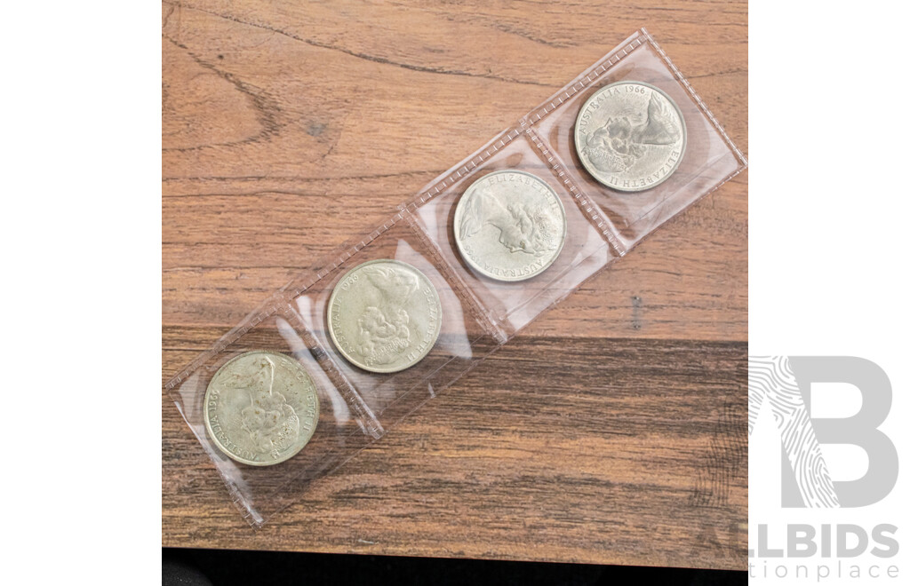 Four Australian 1966 Round Silver Fifty Cent Coins .800