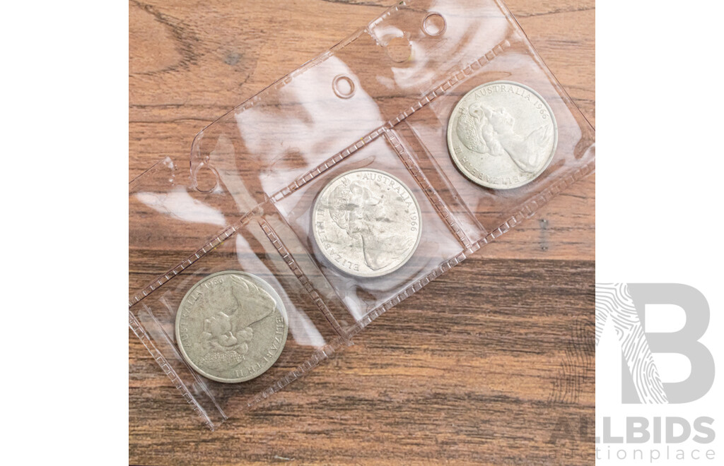 Three Australian 1966 Round Silver Fifty Cent Coins .800