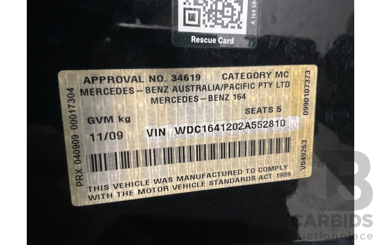 11/2009 Mercedes-Benz ML 300 CDI AMG Sports (4x4) W164 09 UPGRADE 4d Wagon Obsidian Black Metalic Turbo Diesel V6 3.0L