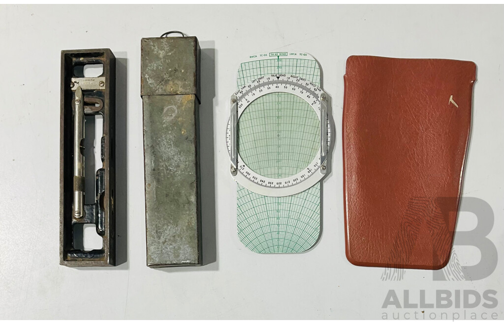 Vintage Starlett Machinists Spirit Level with Galvanized Steel Case and Kane Dead Reckoning Computer with Original Sleeve