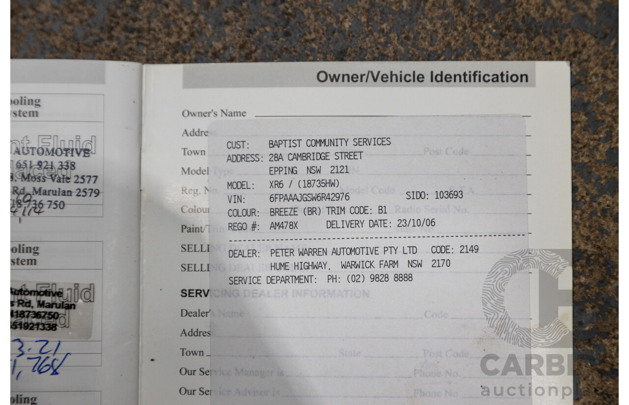 10/2006 Ford Falcon XR6 BF MKII 4d Sedan Breeze Aqua 4.0L