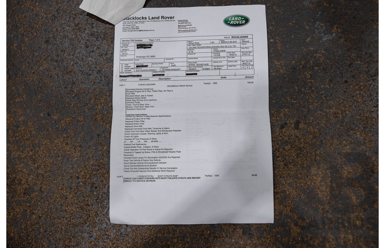 7/2012 Land Rover Freelander 2 SD4 SE (4x4) LF MY12 4d Wagon Black Turbo Diesel 2.2L