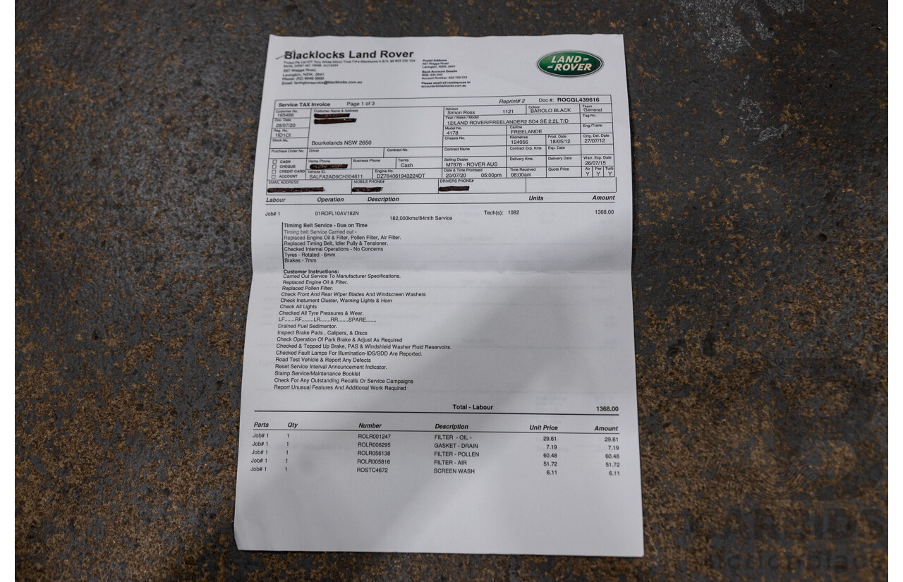 7/2012 Land Rover Freelander 2 SD4 SE (4x4) LF MY12 4d Wagon Black Turbo Diesel 2.2L