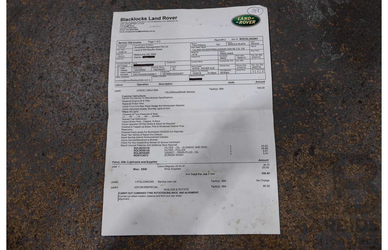 7/2012 Land Rover Freelander 2 SD4 SE (4x4) LF MY12 4d Wagon Black Turbo Diesel 2.2L