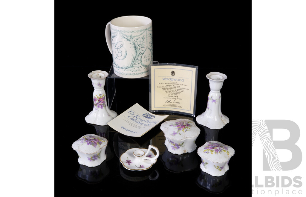 Collection Antique and Other Porcelain Including Limited Edition of 1413 of 5000 Wedgwood Commemorative Royal Wedding 1981 Tankard Designed by Carl Toms with Lord Snowdon and More