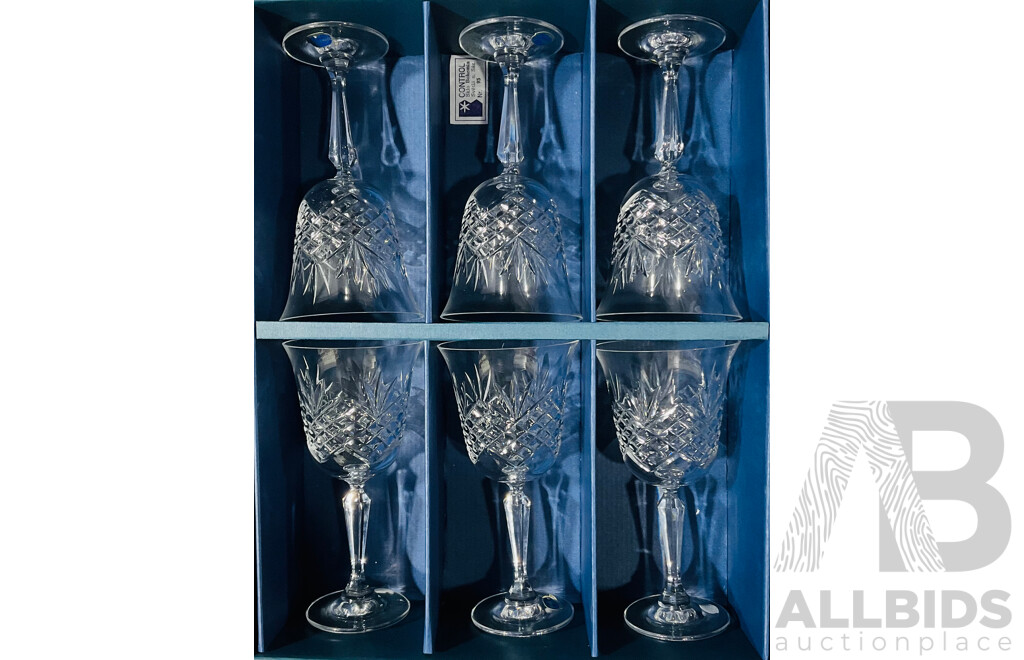 Set Six Bohemia Crystal Stem Glasses in Original Box