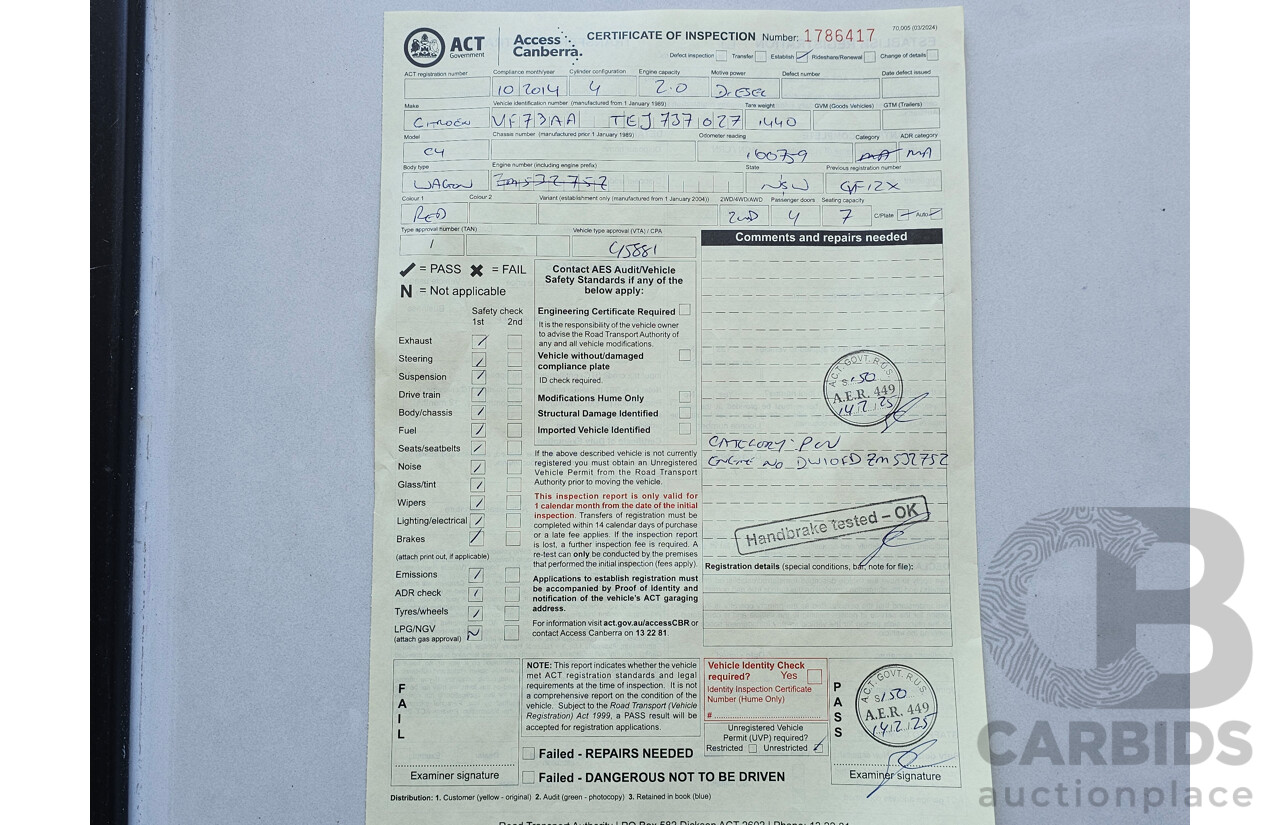 10/2014 Citroen C4 Grand Picasso Seduction MY13 4d Wagon Red Turbo Diesel 1.6L - 7 seats