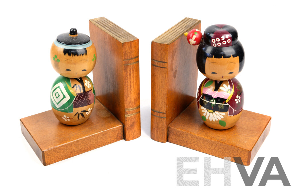 Vintage Japanese Kokeshi Doll Bookends