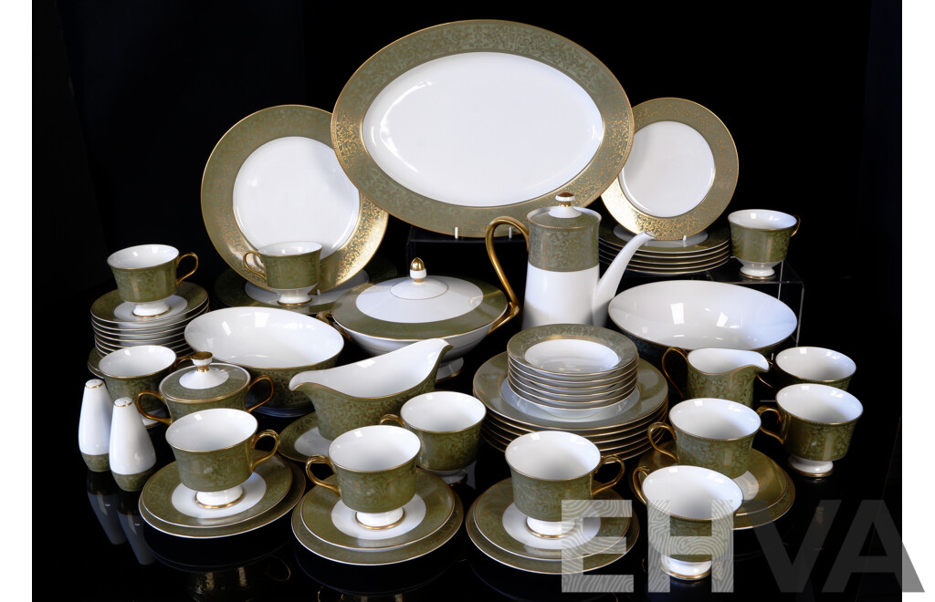 Large 64 Piece Porcelain Tea Service for Six  by Sango China in Versailles Pattern 3532, Includes 12 Cup and Saucer Duos
