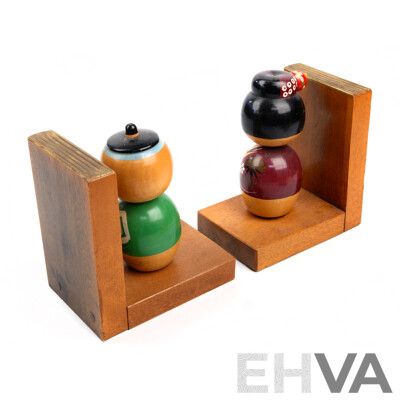 Vintage Japanese Kokeshi Doll Bookends