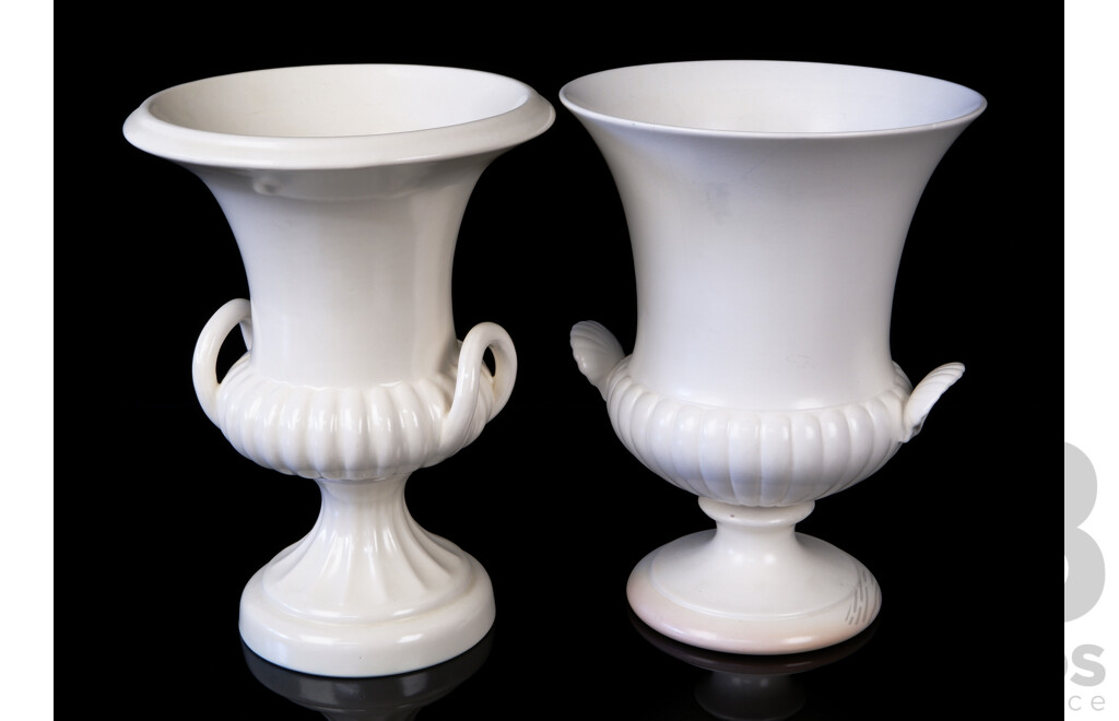 Large Wedgwood of Etruria & Barlaston Classical Urn with Scallop Form Handles Along with Another Unbranded Example