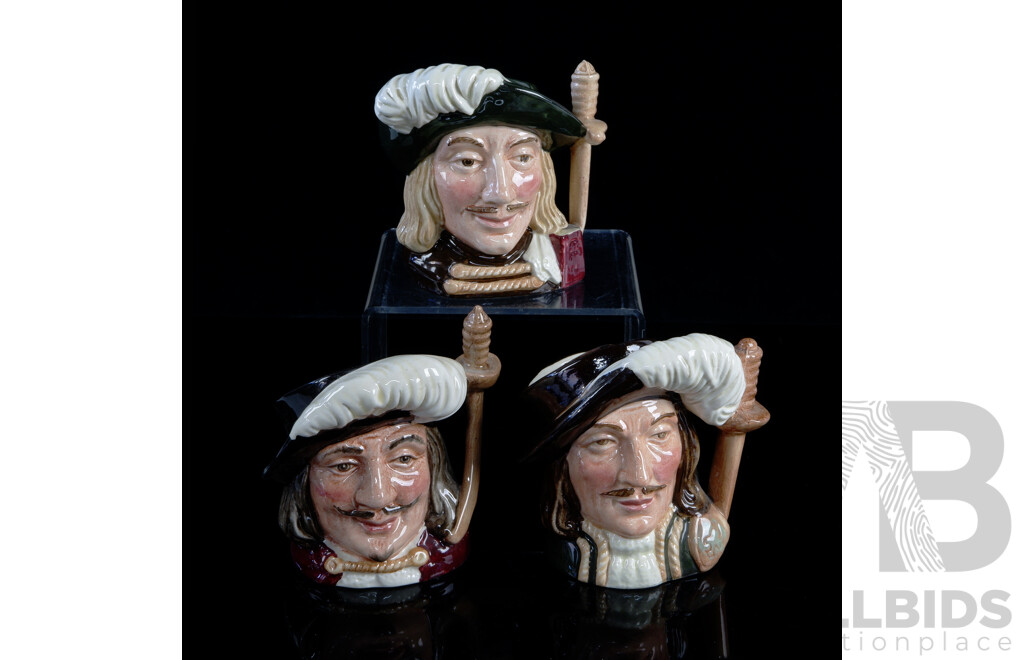 Collection Three Royal Doulton Porcelain Character Jugs of Three Musketeers Comprising Athos D6452, Aramis D 6454 & Porthos D 6453