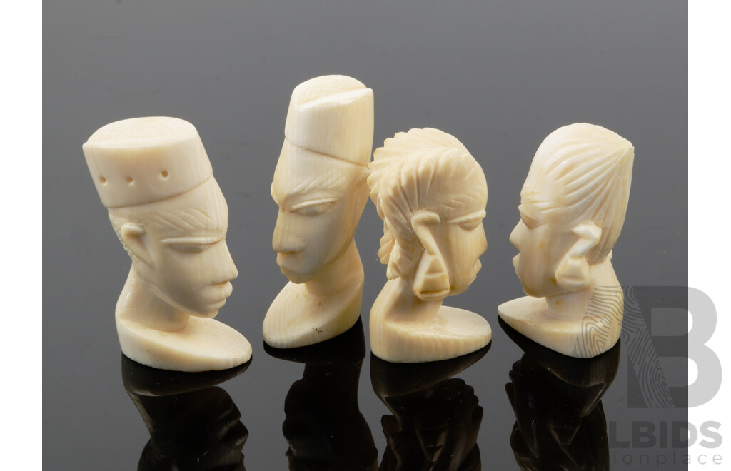 Collection Four Vintage Hand Carved African Ivory Busts