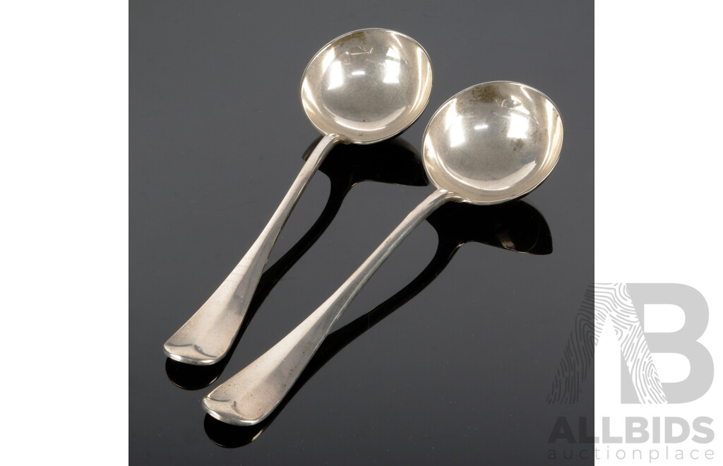 Pair Antique Rat Tailed Ladles, Sheffield, 1915, John Round, Weight 195gm