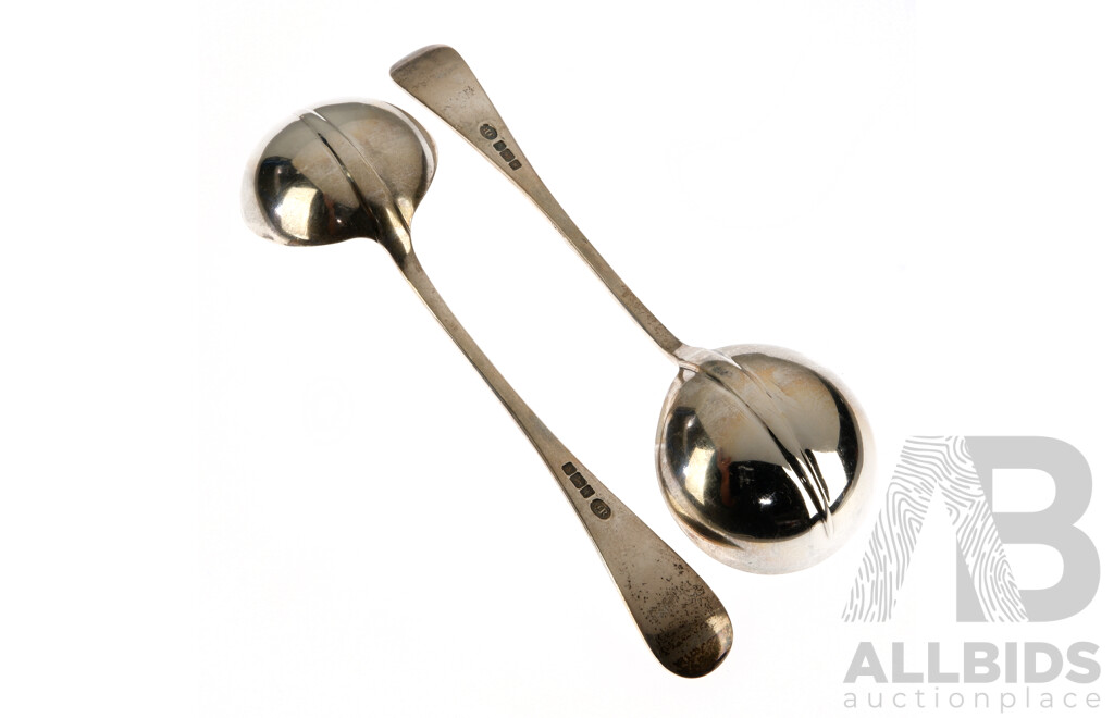 Pair Antique Rat Tailed Ladles, Sheffield, 1915, John Round, Weight 195gm