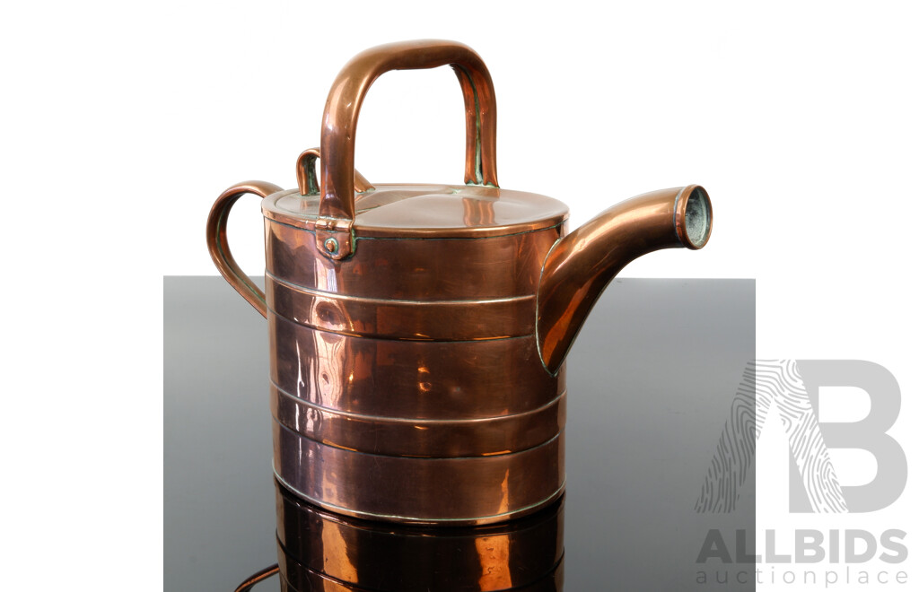 Antique Art Nouveau Copper Watering Can with Banded Design by Joseph Sankey & Sons, London, Circa 1890s