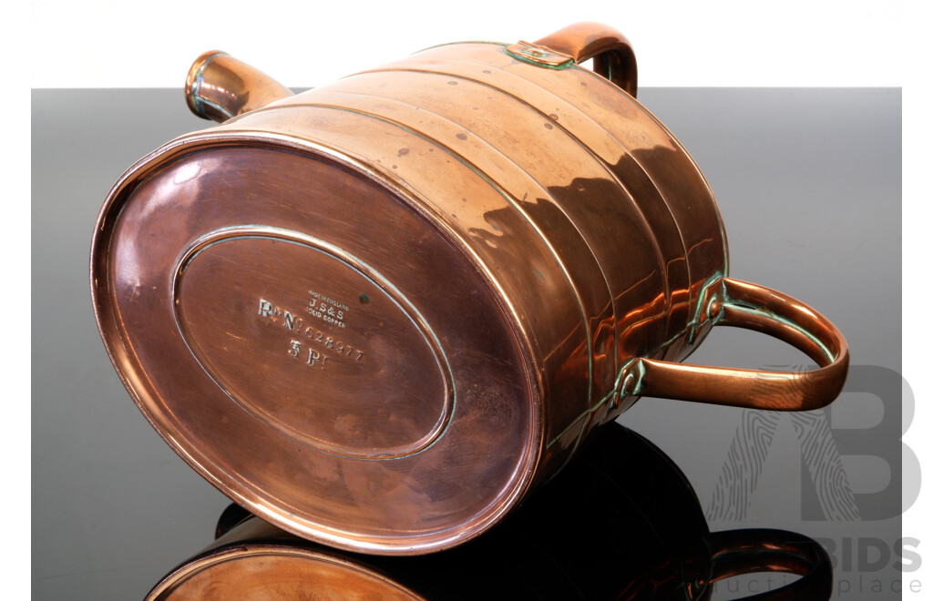 Antique Art Nouveau Copper Watering Can with Banded Design by Joseph Sankey & Sons, London, Circa 1890s