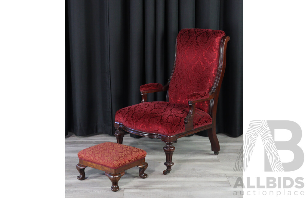 Reproduction Mahogany Library Chair with Matched Footstool