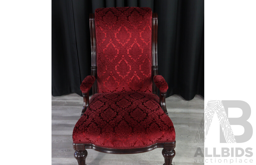 Reproduction Mahogany Library Chair with Matched Footstool