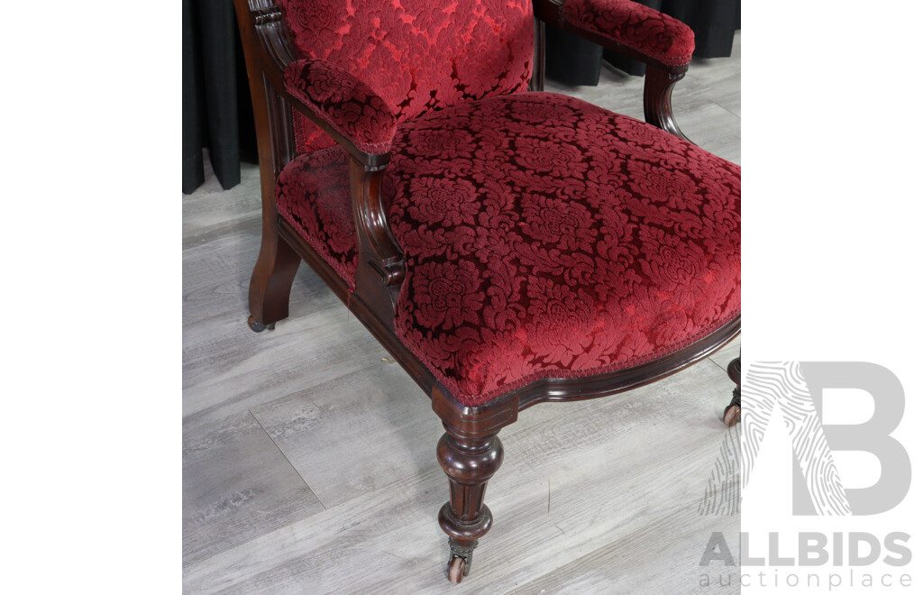 Reproduction Mahogany Library Chair with Matched Footstool