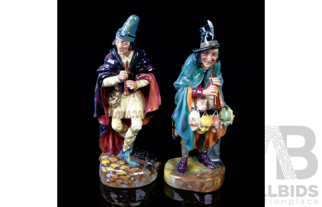 Two Vintage English Royal Doulton Porcelain Figure Comprising, The Mask Seller, HN2103 & the Pied Piper of Hamlyn, HN 2102