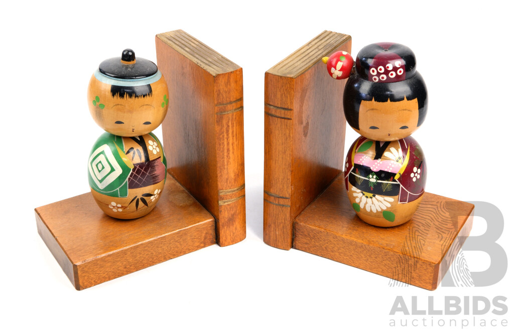 Vintage Japanese Kokeshi Doll Bookends